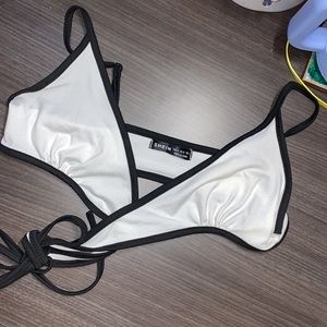 Black and white cross tie micro top!